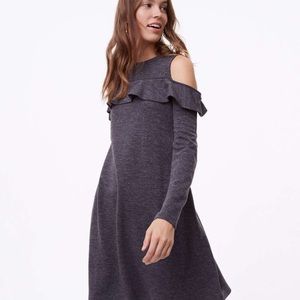LOFT gray cold shoulder ruffle dress XL